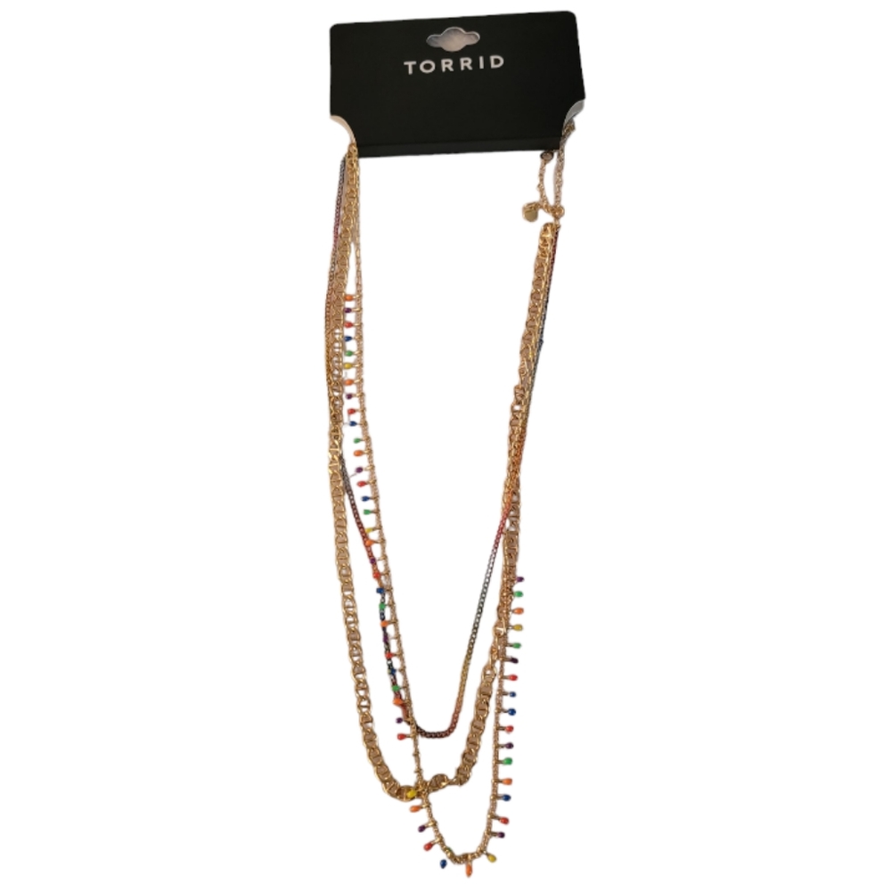 Rainbow and Gold Torrid Women's Always Proud Rainbow Layered Chain Necklace